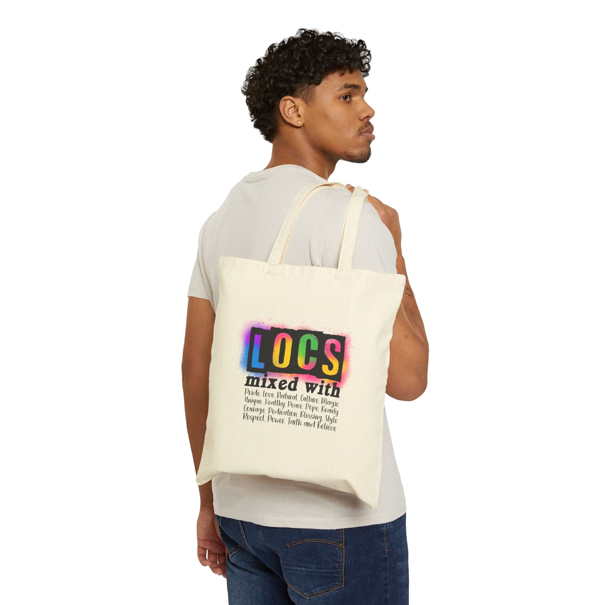 Locs Tote Bag — "LOCS mixed with" Colorful Afro Hair Pride Canvas Tote