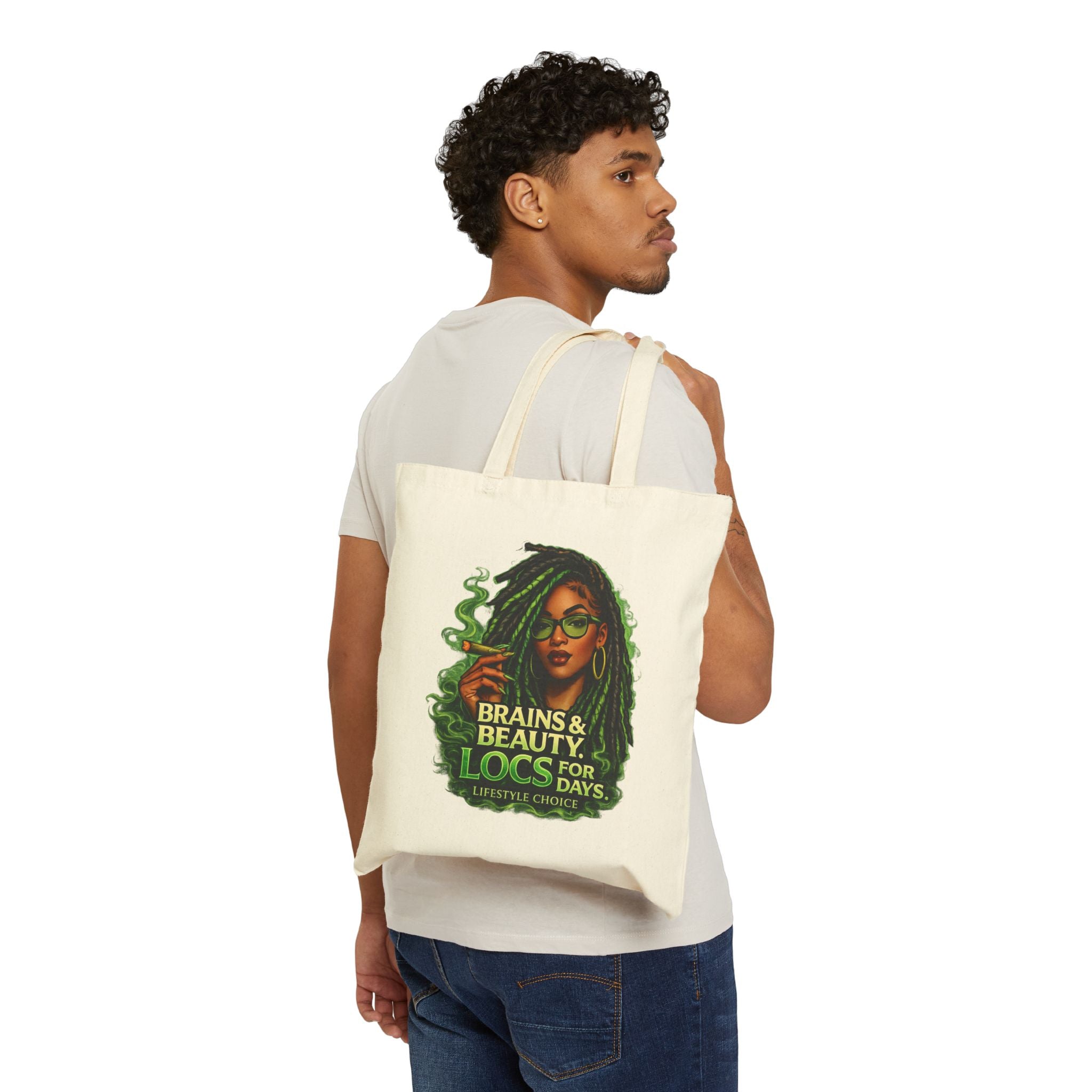 Tote Bag — "Brains & Beauty, Locs For Days" Natural Cotton Canvas Tote