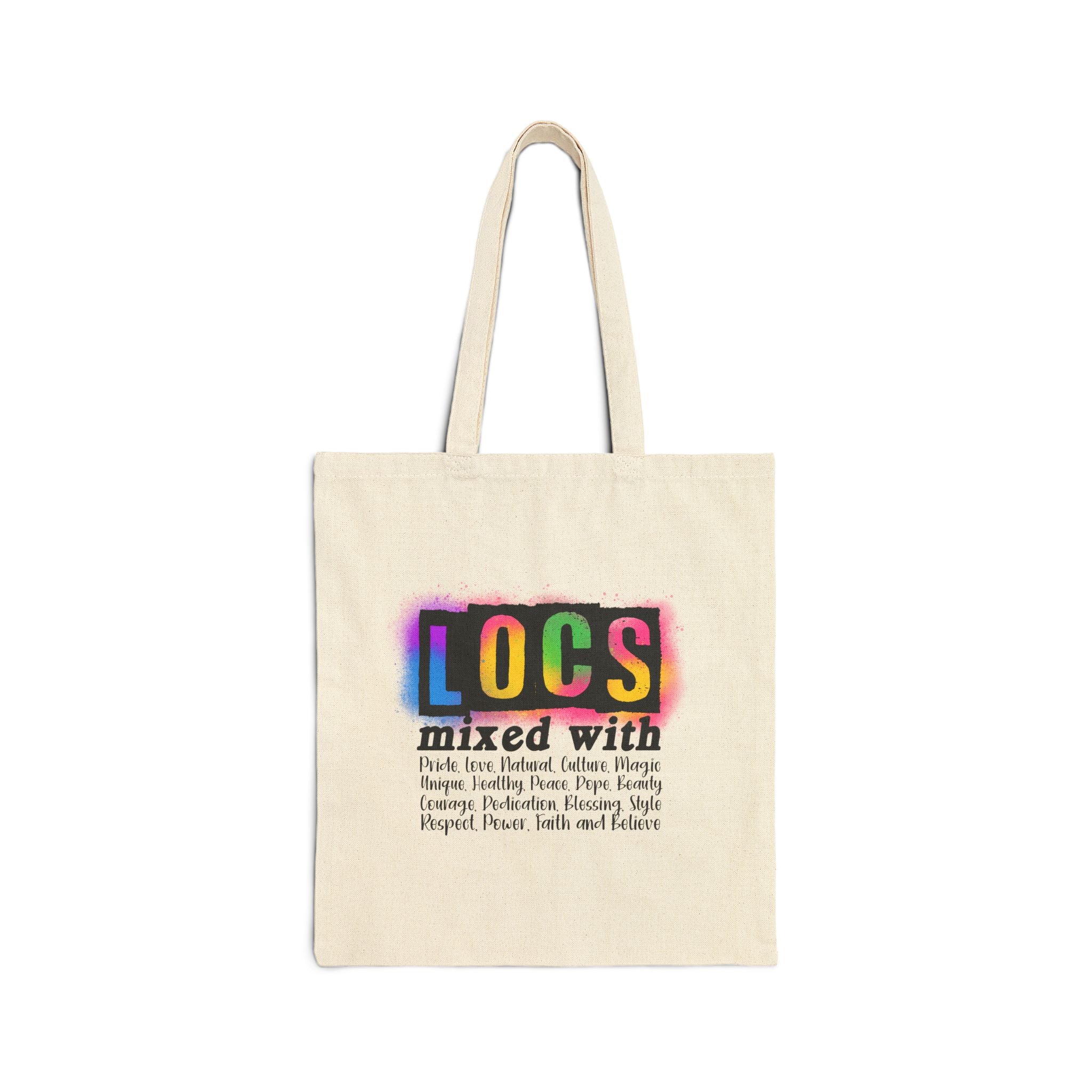 Locs Tote Bag — "LOCS mixed with" Colorful Afro Hair Pride Canvas Tote